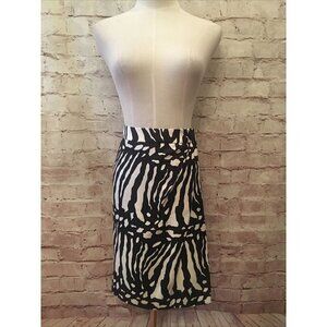 Ann Taylor Petites 2P Faux Wrap Skirt Black Ivory Zebra Print Silk Wool Blend